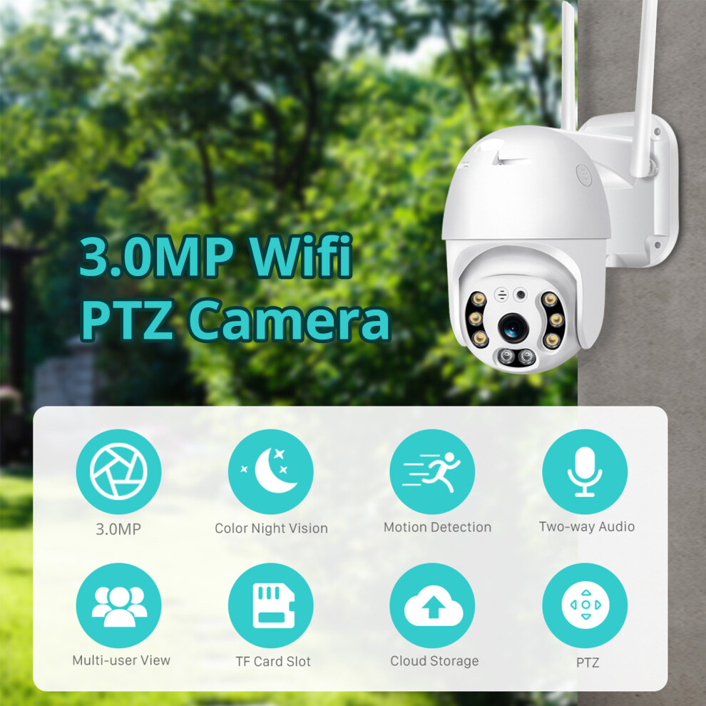 3Mp Wifi Outdoor Pan Tilt 360 Color Night Vision 2-Way Audio Ip66 643505136999