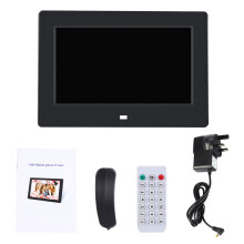 7Inch 1024*600HD Digital Photo Frame Alarm Clock Player Remote Black