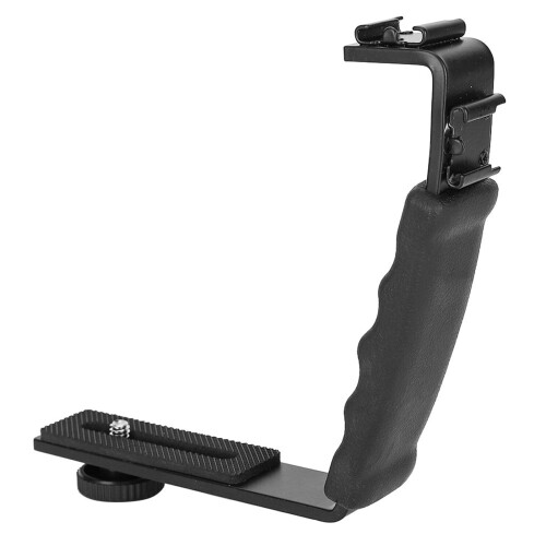 Camera Flash L Bracket Dual Hot Shoes Mount Adapter 2