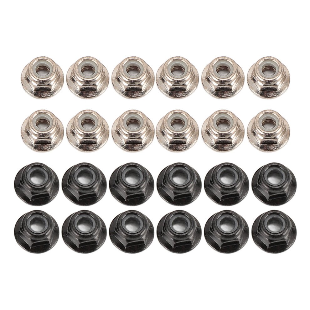 24Pcs M4 Flange Lock Nuts Anti-Loose Hex Black Silver 643505193053