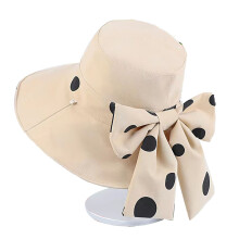 (Beige) Wide Brim Sun Hat Bow Tie Reversible Bucket Hat Beige