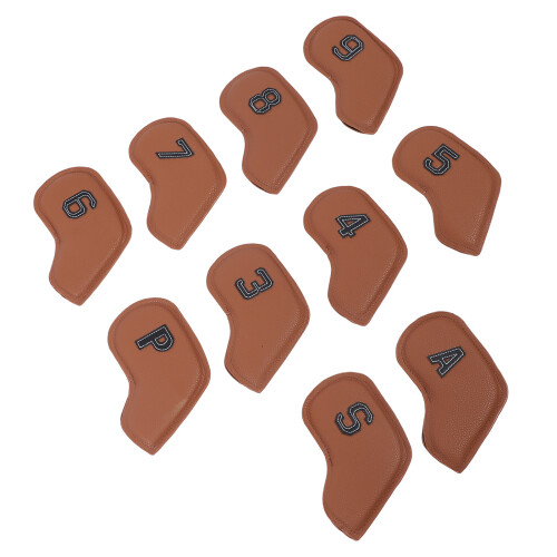 (Light Brown) 10PCS Waterproof PU Golf Head Covers Set Beige 2