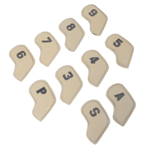 (Beige) 10PCS Waterproof PU Golf Head Covers Set Beige 2