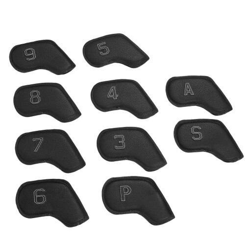 (Black) 10PCS Waterproof PU Golf Head Covers Set Beige 1