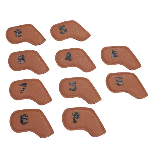 (Light Brown) 10PCS Waterproof PU Golf Head Covers Set Beige 1