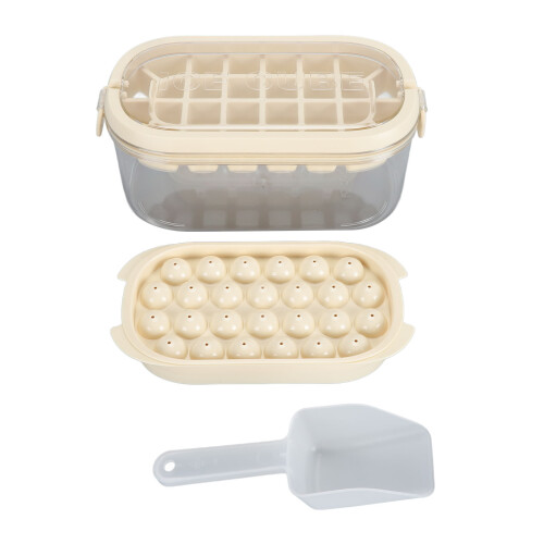 (Beige (Soft Bottom Type)) Double Layer Ice Cube Tray 54 Grids Large Capacity Beige Soft Bottom