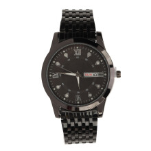 (Black) Men Quartz Day Date Waterproof Luxury Luminous Watch Gold Alloy Band