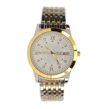 (Gold White) Men Quartz Day Date Waterproof Luxury Luminous Watch Gold Alloy Band