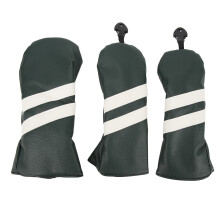 (Dark Green) PU Driver Headcover Wood Fairway Hybrid Dustproof White