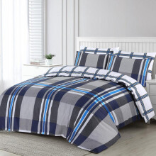 (Blue Check, King) Printed Duvet Cover Set with Pillow Cases Super Soft Fluffy Quilt Covers Bedding Sets Single Double King Super King Bed Size
