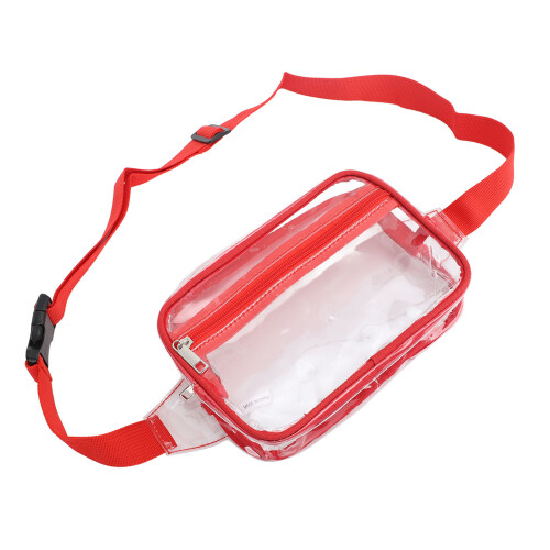 (Red) Clear Waterproof Sling Bag Large Capacity Adjustable Strap PVC 2