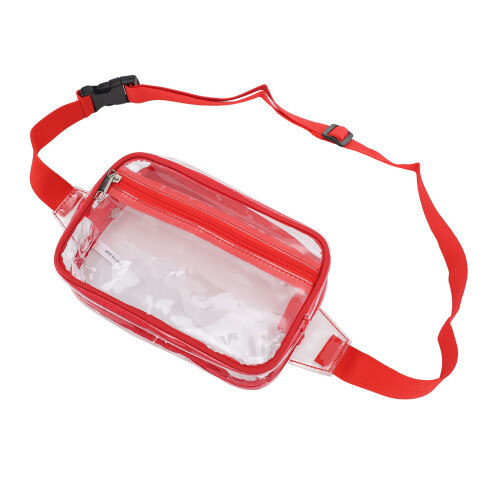 (Red) Clear Waterproof Sling Bag Large Capacity Adjustable Strap PVC 1