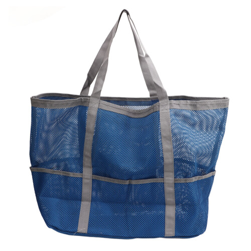 (Blue Grey) Nylon Foldable Beach Shoulder Bag Multifunctional Mesh Tote Grey