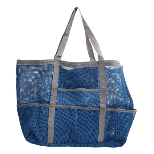 (Blue Grey) Nylon Foldable Beach Shoulder Bag Multifunctional Mesh Tote Grey 2