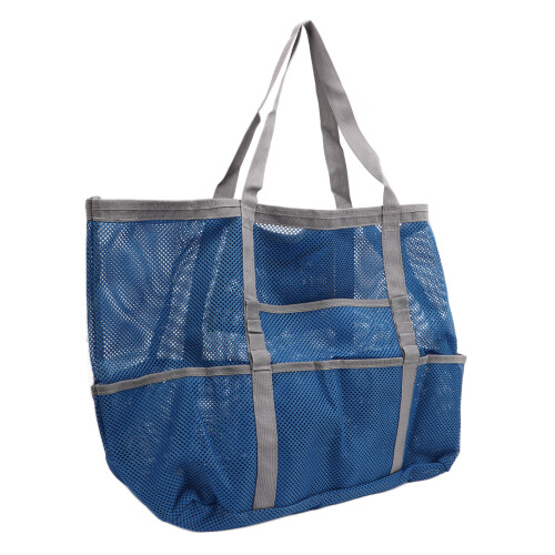 (Blue Grey) Nylon Foldable Beach Shoulder Bag Multifunctional Mesh Tote Grey 1