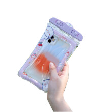 (Purple cat) Waterproof Phone Pouch Transparent Touch Lanyard Purple Cat
