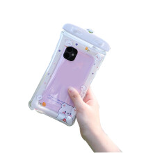 (White bear) Waterproof Phone Pouch Transparent Touch Lanyard Purple Cat