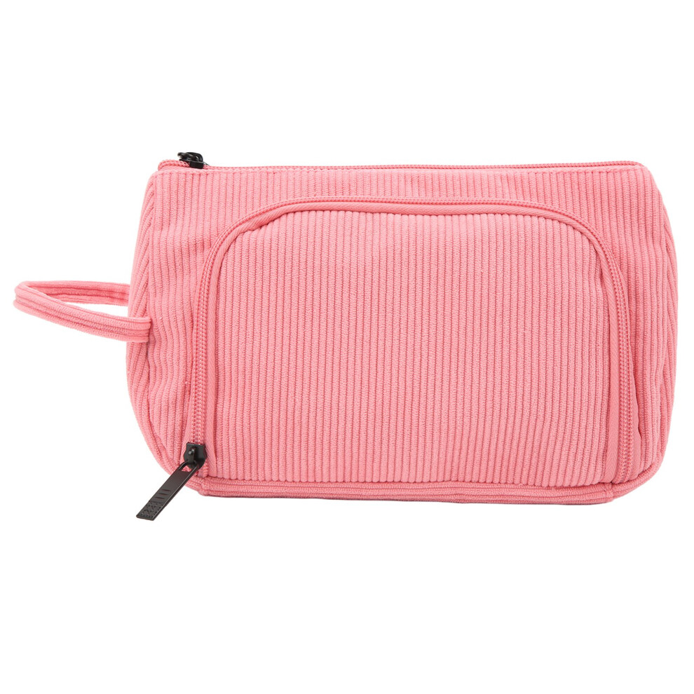 Pink/Brown () Corduroy Cosmetic Bag Large Capacity Portable