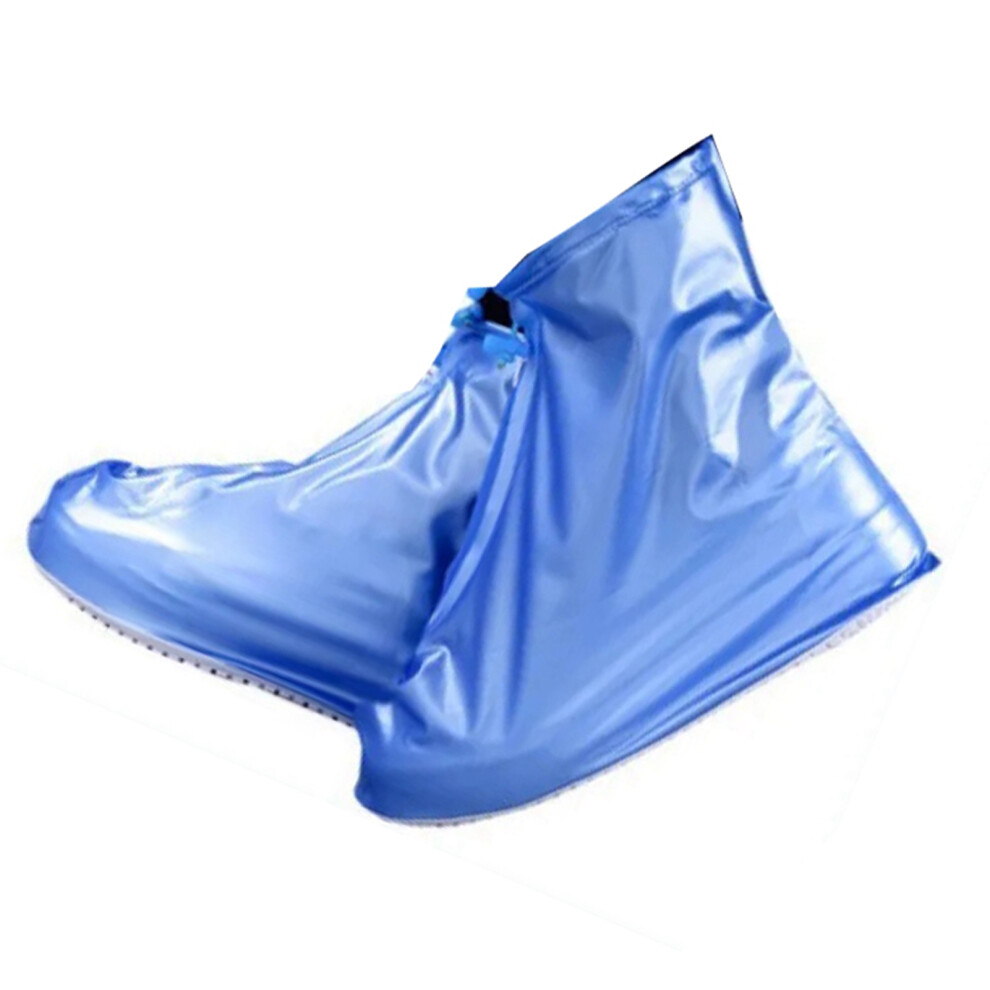 (Pearl Blue M) 1 Pair PVC Rain Shoes Cover Waterproof Non Slip Overshoes Pearl Blue M