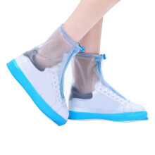 (Blue White L) 2 PCS Rainproof Shoes Covers Anti Slip Boot Covers Blue White XL