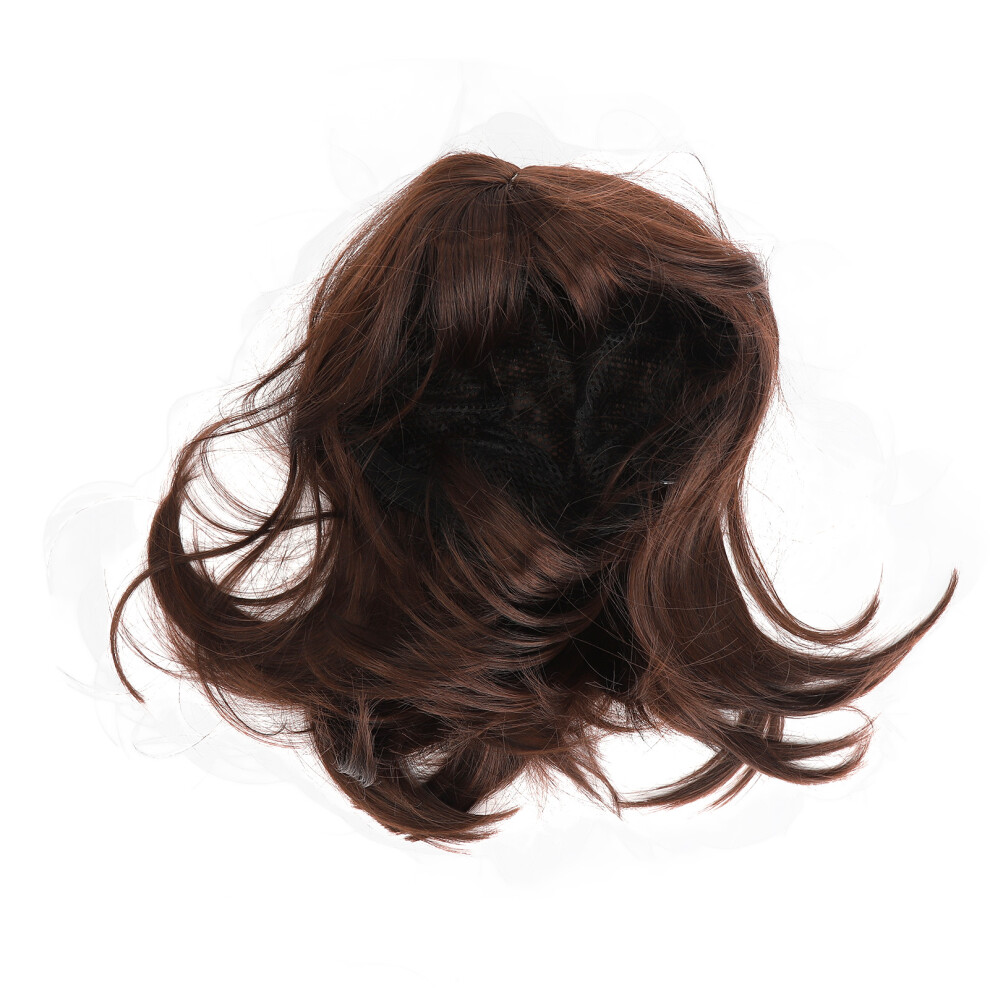 Unisex Brown Dark Short Straight Synthetic Wig Shoulder Length With Air Bangs