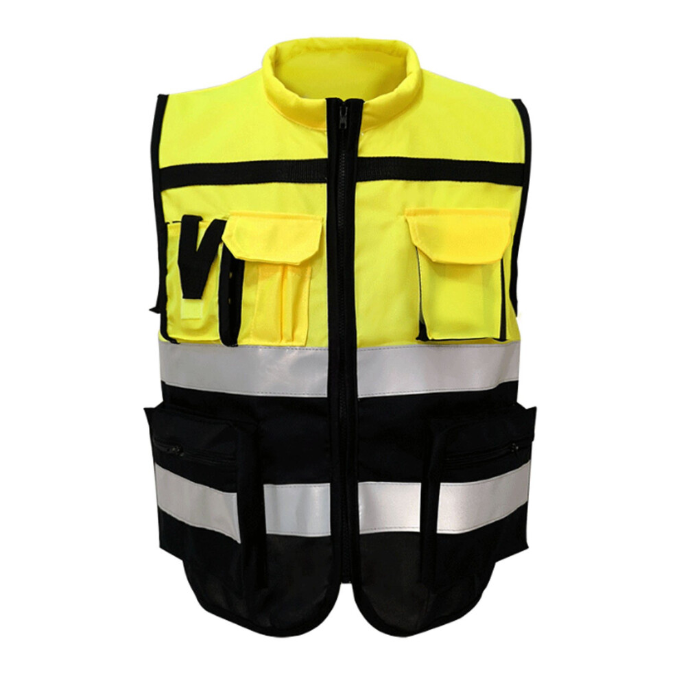 (XL 175) Reflective Safety Vest High Visibility Zipper Front Yellow Black XXL-image-OPC-PMK6N8G-NEW