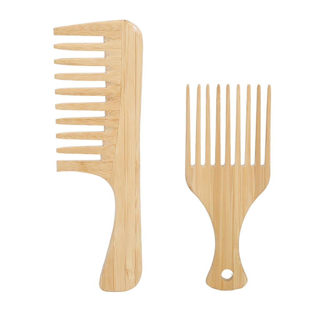 Unisex 2Pcs Bamboo Hair Pick Comb Anti Static Wide Tooth For Men