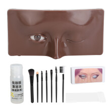 (Dark Skin) Silikon-Make-up-Übungskopf mit 20ml Reinigöl & 7 schwarzen Pinseln