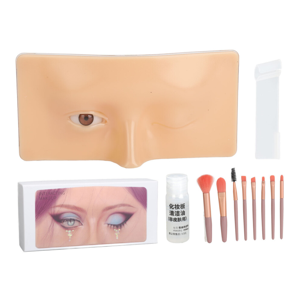 (Yellow Skin) 3D Silicone Makeup Practice Face Cleansing Oil 8pcs Pink Brush