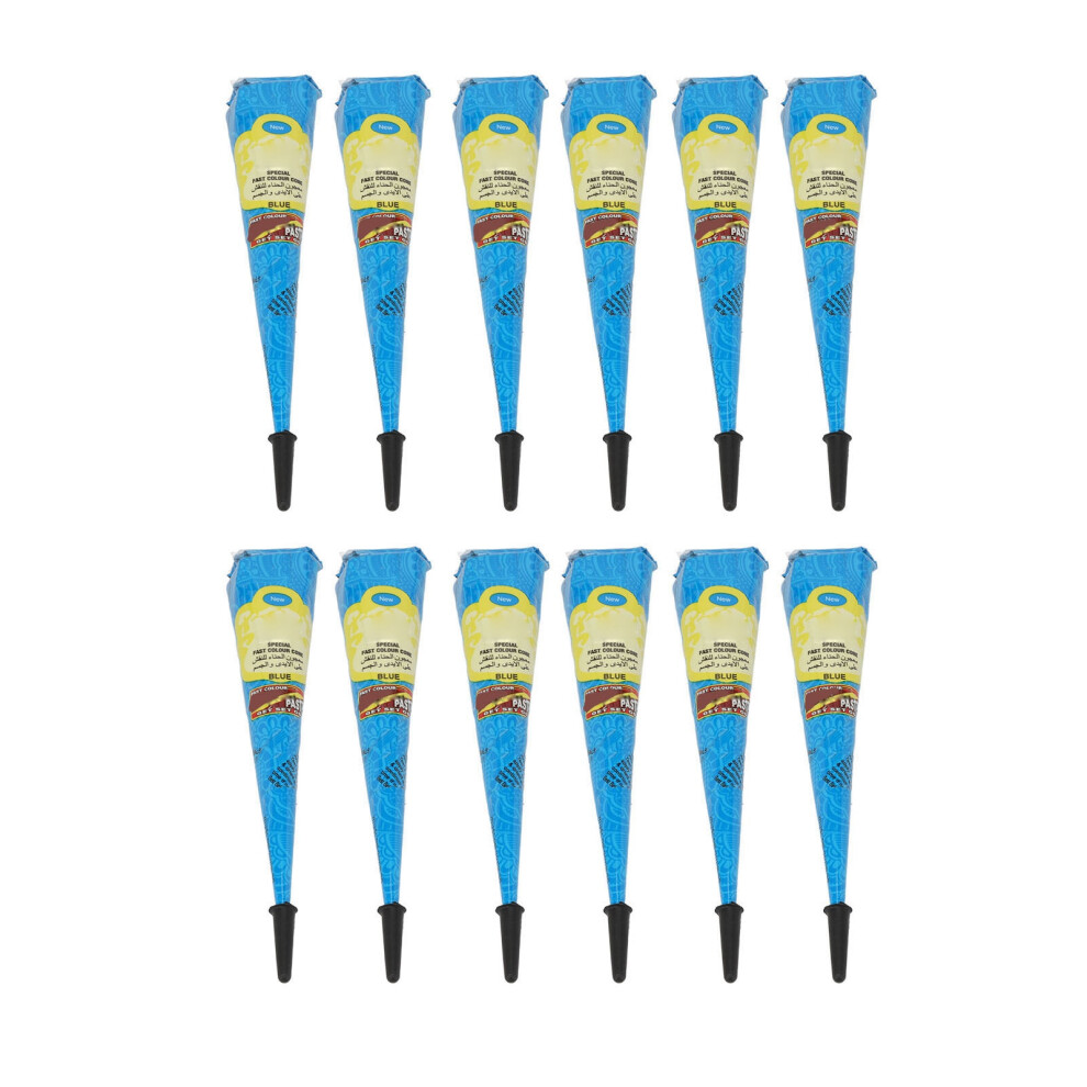 Blue 12Pcs 25G Temporary Tattoo Paste Cone Long Lasting