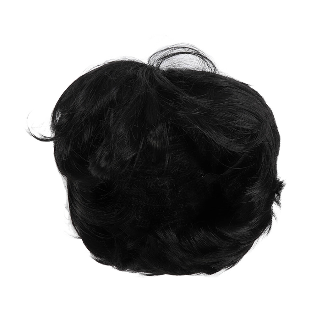 Unisex Black Men Wig Short Middle Part Fluffy Synthetic For Cosplay