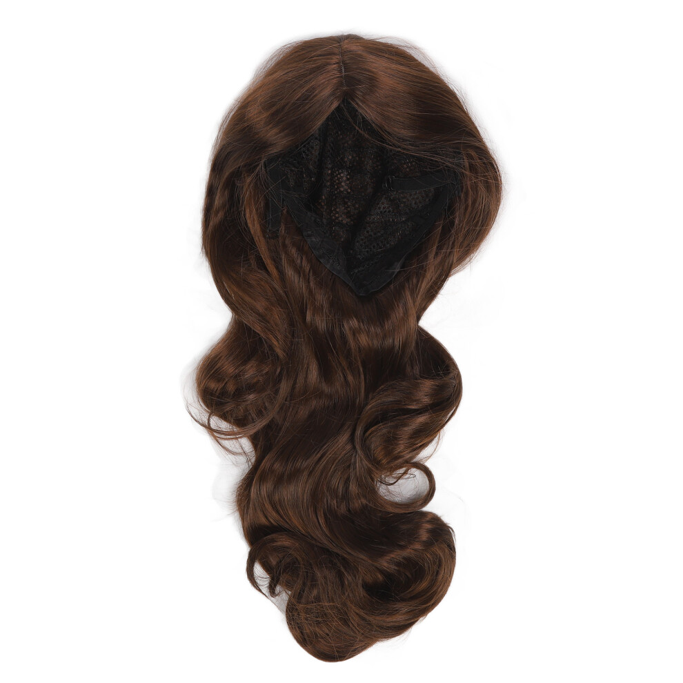 Unisex Brown Light Curly Wig Women Synthetic Heat Resistant Wavy Middle Part