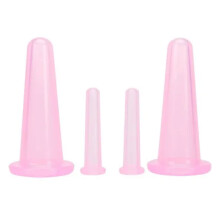 (Pink) 4PCS Vacuum Suction Massage Cup Liquid Silicone Facial Cupping