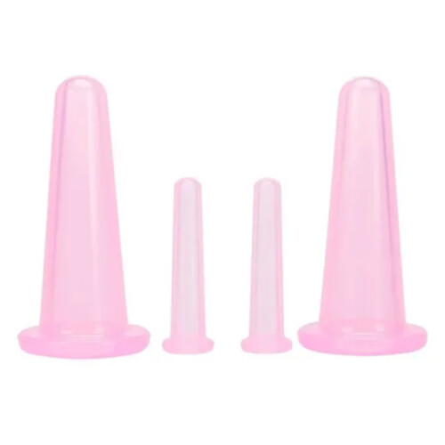 (Pink) 4 Pezzi Coppa Suzione Silicone Liquido Massaggio Facciale