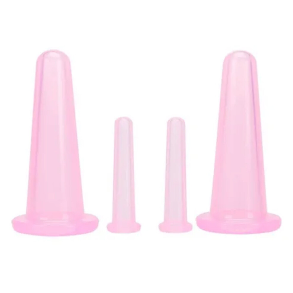 Pink (Pink) 4Pcs Vacuum Suction Massage Cup Liquid Silicone Facial Cupping