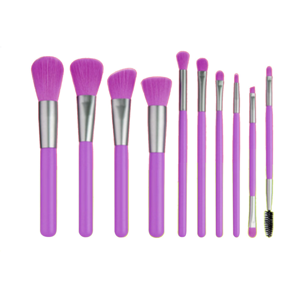 Purple Makeup Brush Set Soft Bristles Wooden Handle 10Pcs