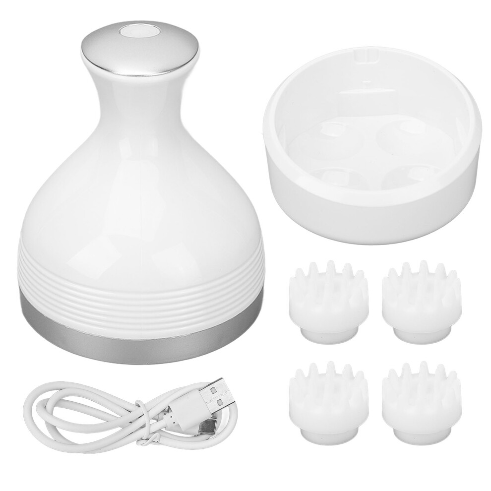 White (White) Electric Scalp Massager Ipx7 Waterproof 4 Modes Silicone