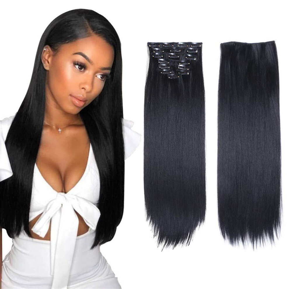 Unisex Black (17 Clips) 8 Pcs Clip-In Hairpiece 22In Straight Soft Silky Extension