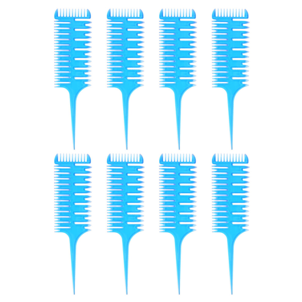 8Pcs 3 Way Tail Comb Weaving Sectioning Foiling Hair Dye Comb Blue