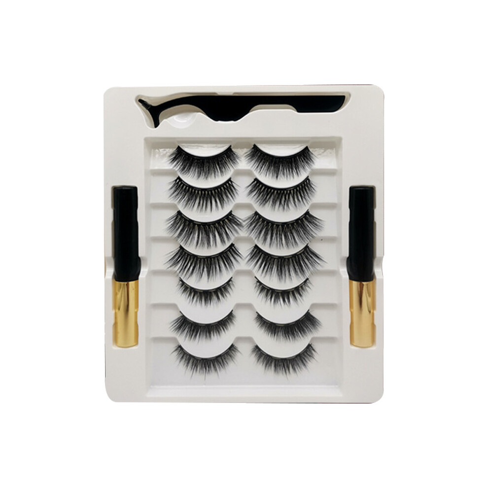 7 Pairs Magnetism False Eyelash Kit with Eyeliner Tweezers Reusable