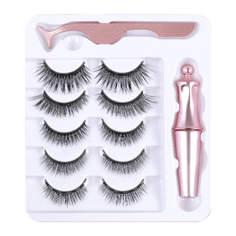 5 Pair Magnetic 3D False Eyelashes with Eyeliner Curler Set