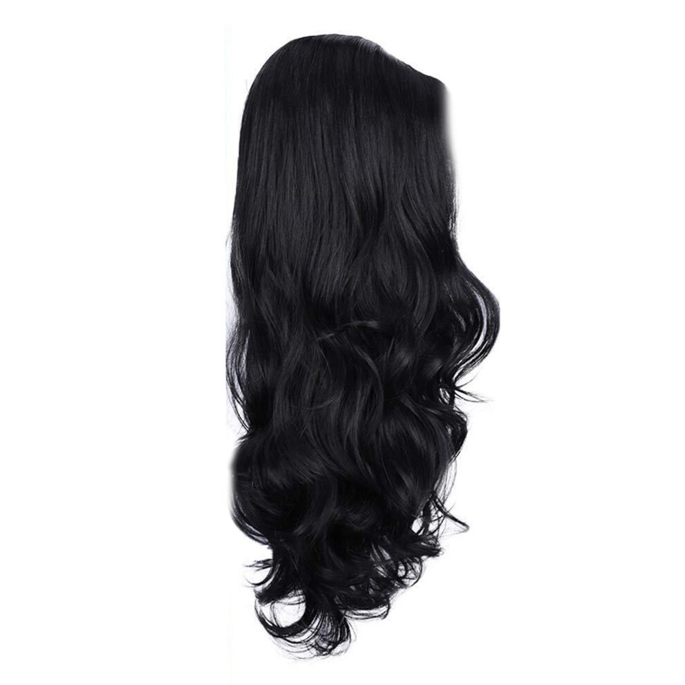 Unisex Black Long Curly Hair Wig Synthetic Lifelike 26In