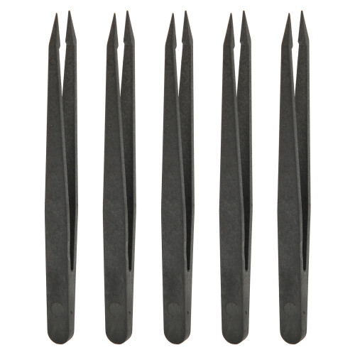 10x Anti-Static Black Plastic Tweezers for Electronics Lab
