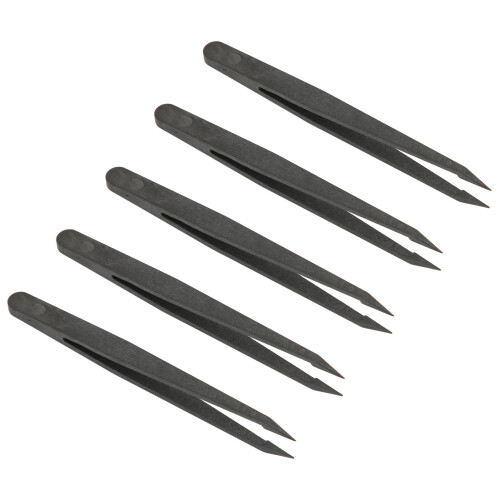 10x Anti-Static Black Plastic Tweezers for Electronics Lab 1