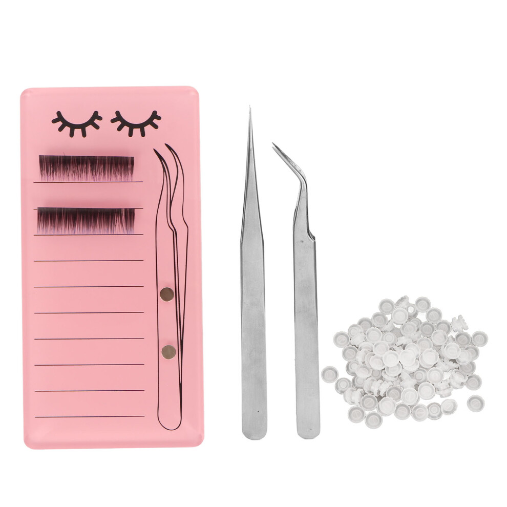 2 in 1 Eyelash Extension Holder Tweezer Glue Ring Stainless Steel Tray