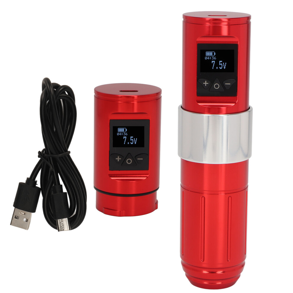 (Red) Rotary Tattoo Pen Dual Battery Aluminum Alloy Wireless Red 461605513096