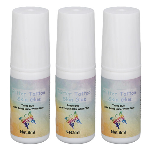 3x 24ml Tattoo-Kleber Glitzer DIY Körper-Schmuck