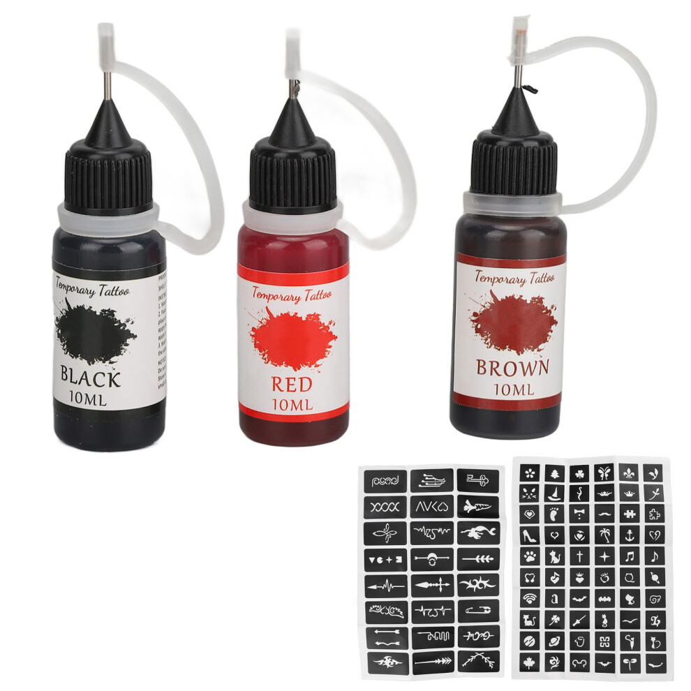 Temporary Tattoo Ink Stencil Kit 3 Colors Waterproof DIY