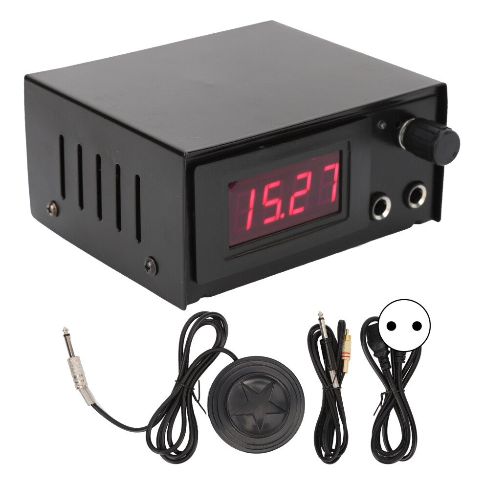 (EU Plug) Tattoo Power Kit LCD Voltage Adjustable Heat Dissipation with RCA Cord
