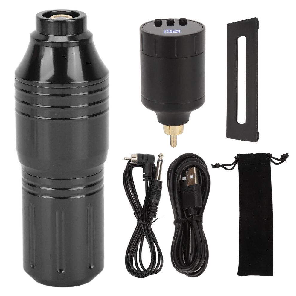 (Black) 1300mAh Cordless Tattoo Pen Kit Voltage Adjustable Digital Black